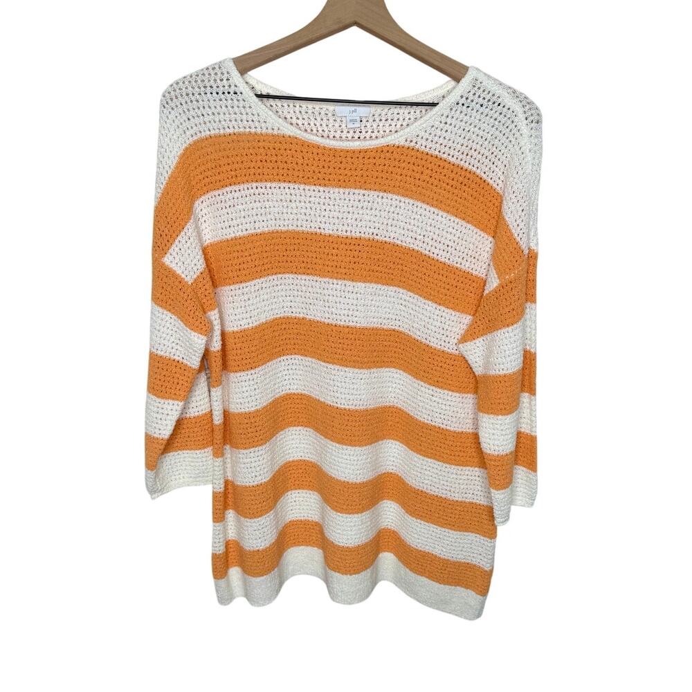 J. JILL Women's M Striped Crochet Knit Tunic Top Orange Cream